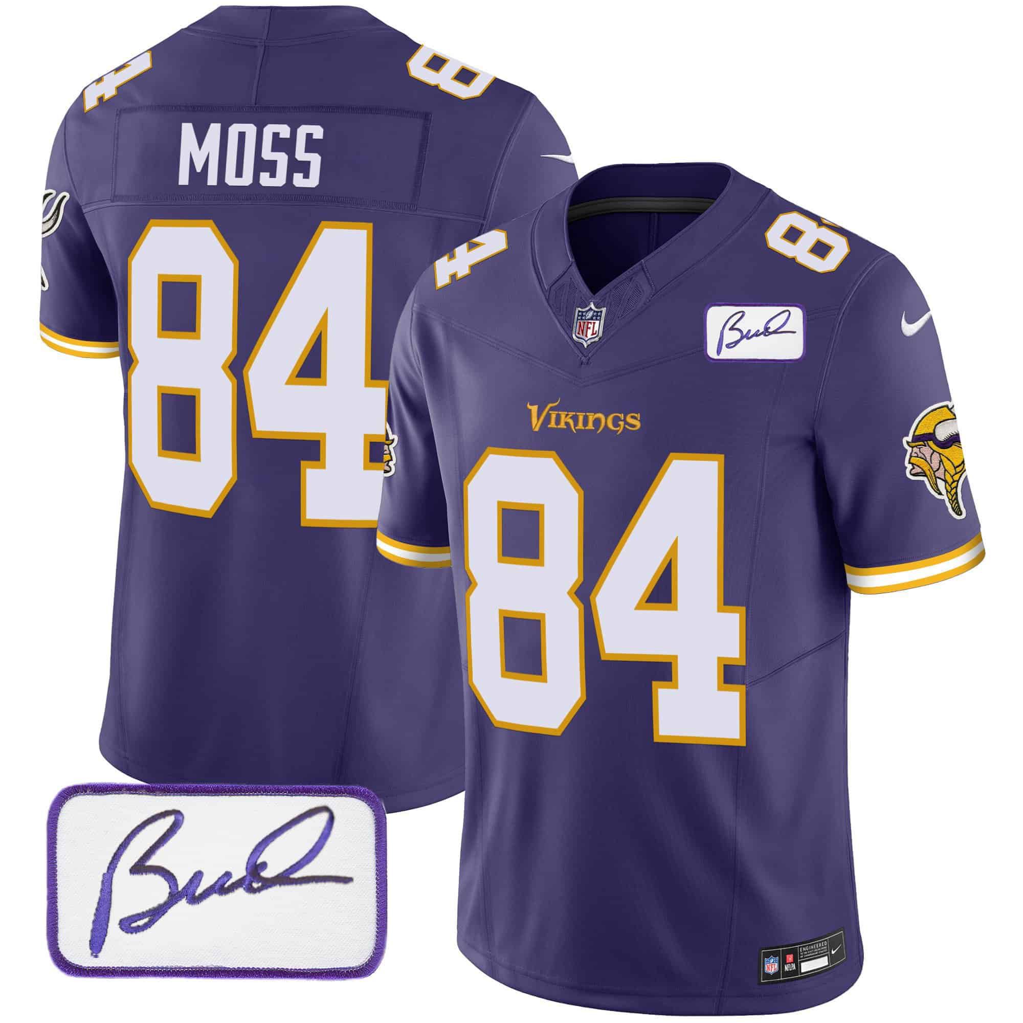Men Minnesota Vikings 84 Moss Purple 2024 Nike Bud Grant Patch Classic Limited NFL Jersey style 5